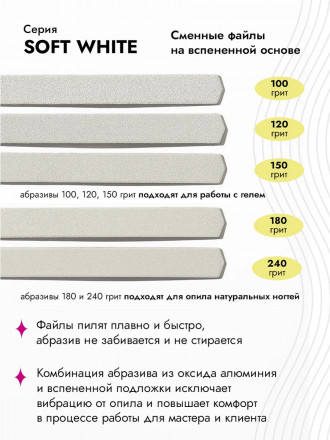 ALGEBRA BEAUTY   SOFT WHITE   Мягкие   XL   #100   (50шт)   Сменные  файлы для пилки на вспененной подложке